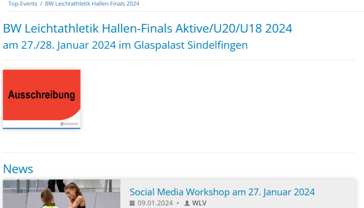 Eventseite zu BW Leichtathletik Hallen-Finals ist online