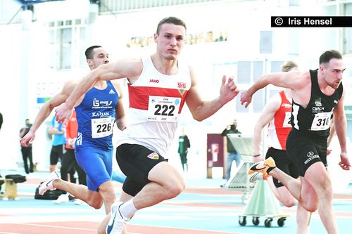 Philipp Corucle gewinnt bei den Deutschen Hochschul-Hallenmeisterschaften in Frankfurt die 60 Meter