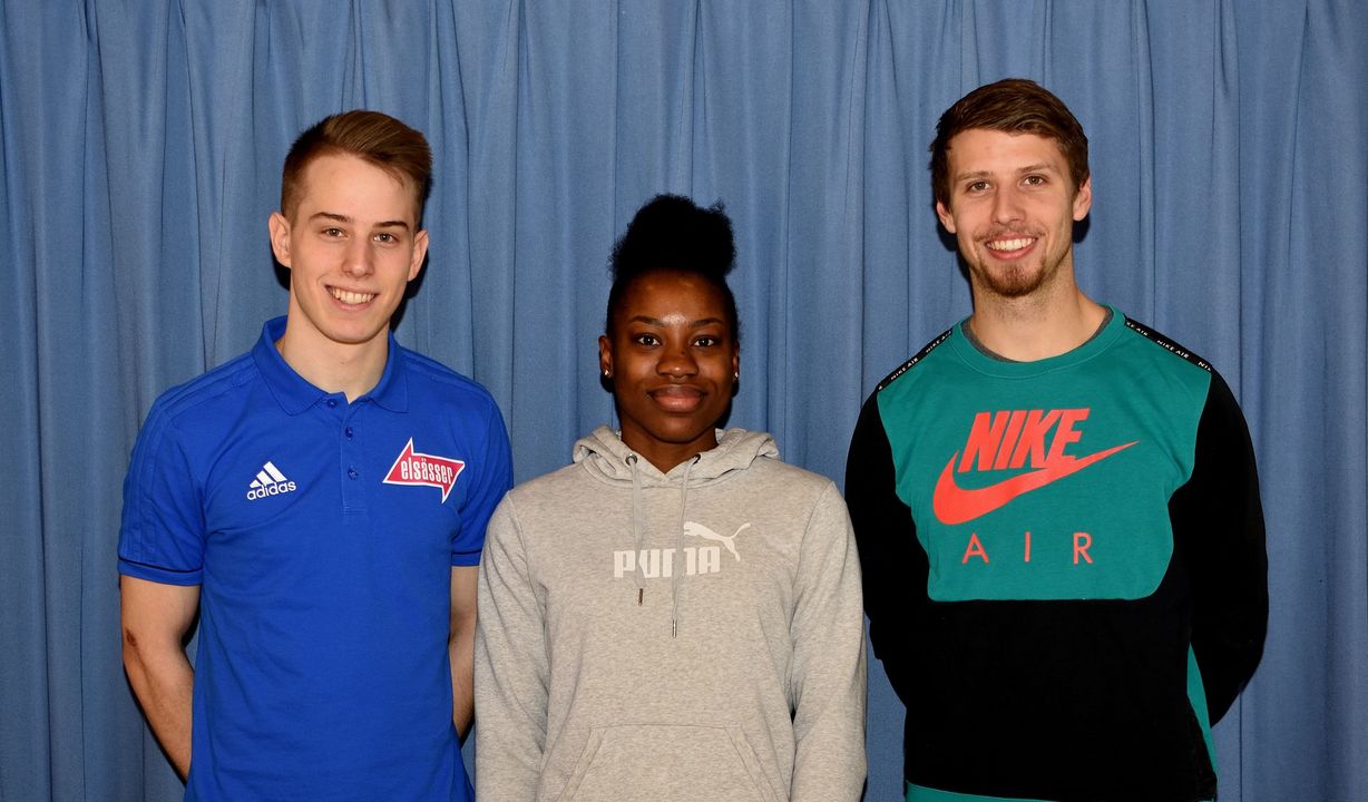 Sharon Enow Abio und Stefan Volzer im Glaspalast auf der Pole Position