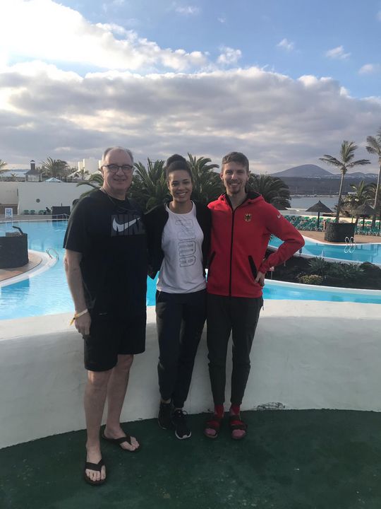 Tamas Kiss (links), hier im Trainingslager 2019, mit Marie-Laurence Jungfleisch und Fabian Heinle.